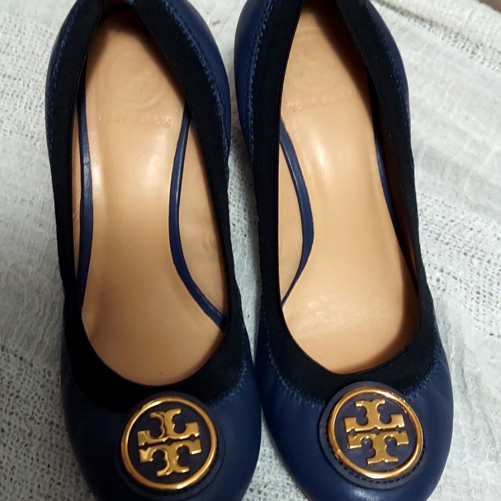 Blue Tory Burch Wedge 8.5 Leather